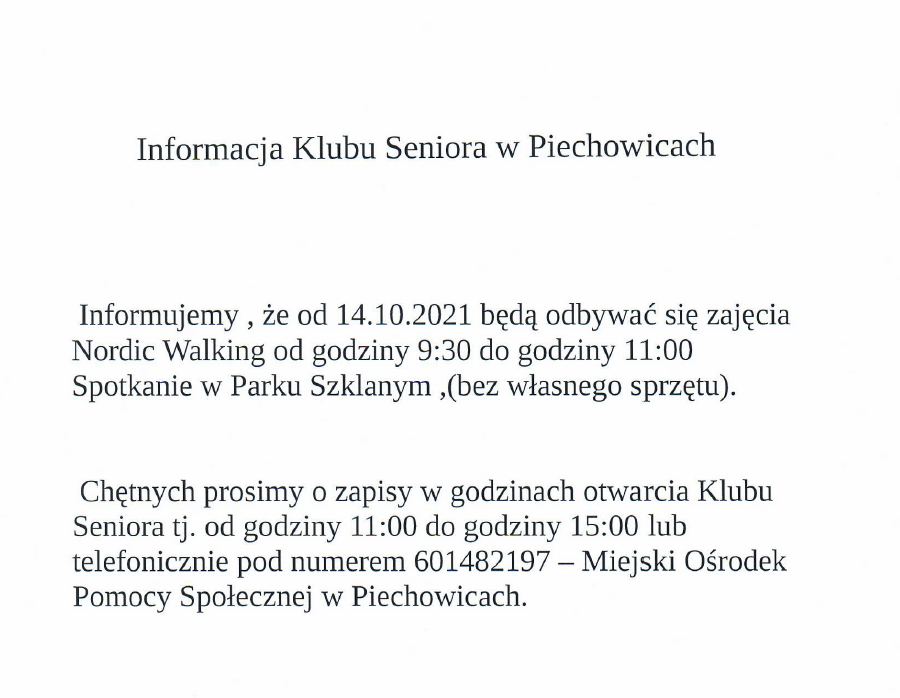 informacja klubu seniora