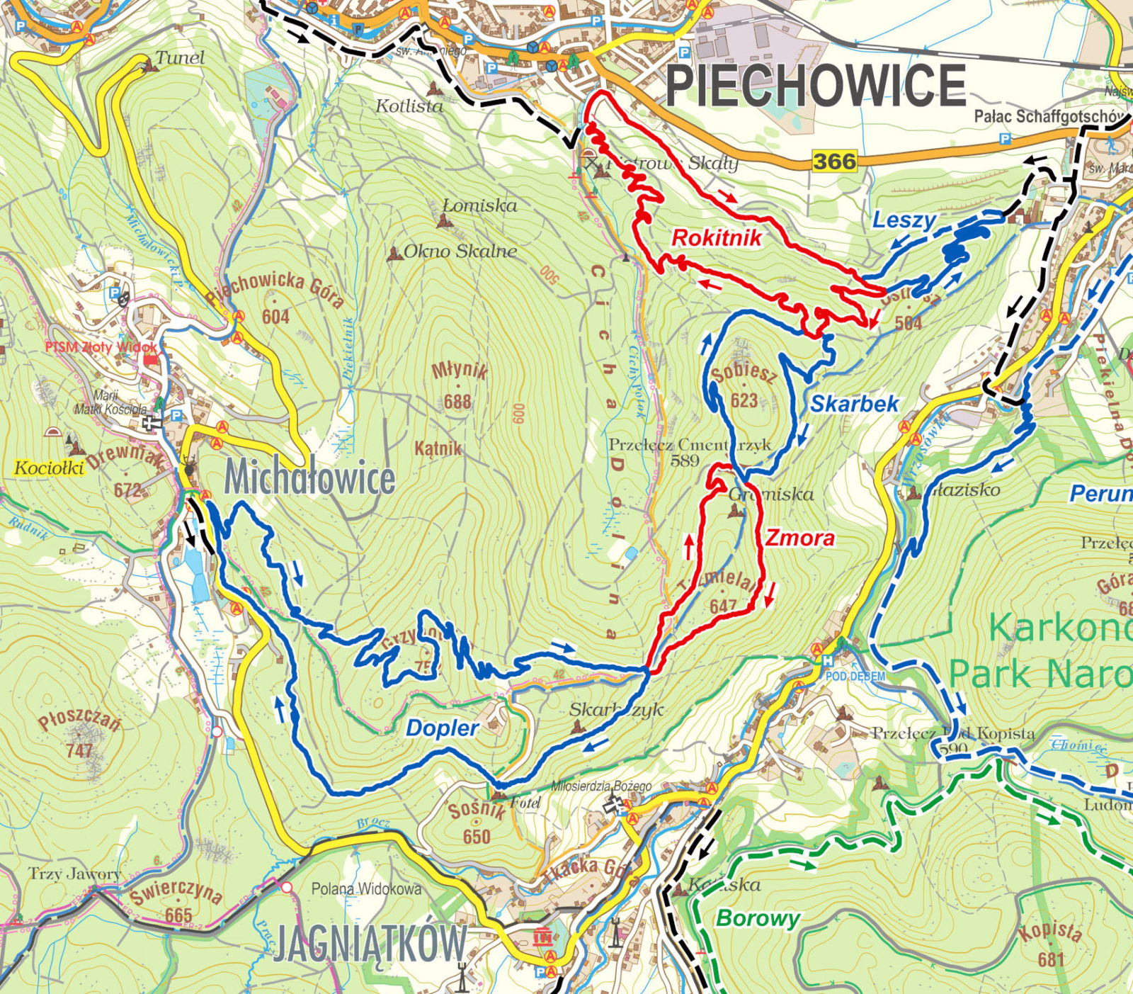 rowerowe olbrzymy piechowice michalowice mapa