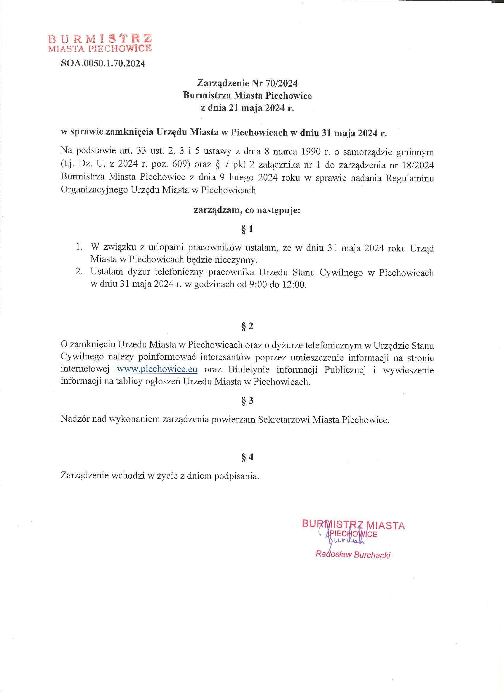 zarządzenie 70 2024